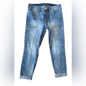 WHBM The Skimmer studded md wsh jns w frnt zipper detail WM 8 glamrock moto